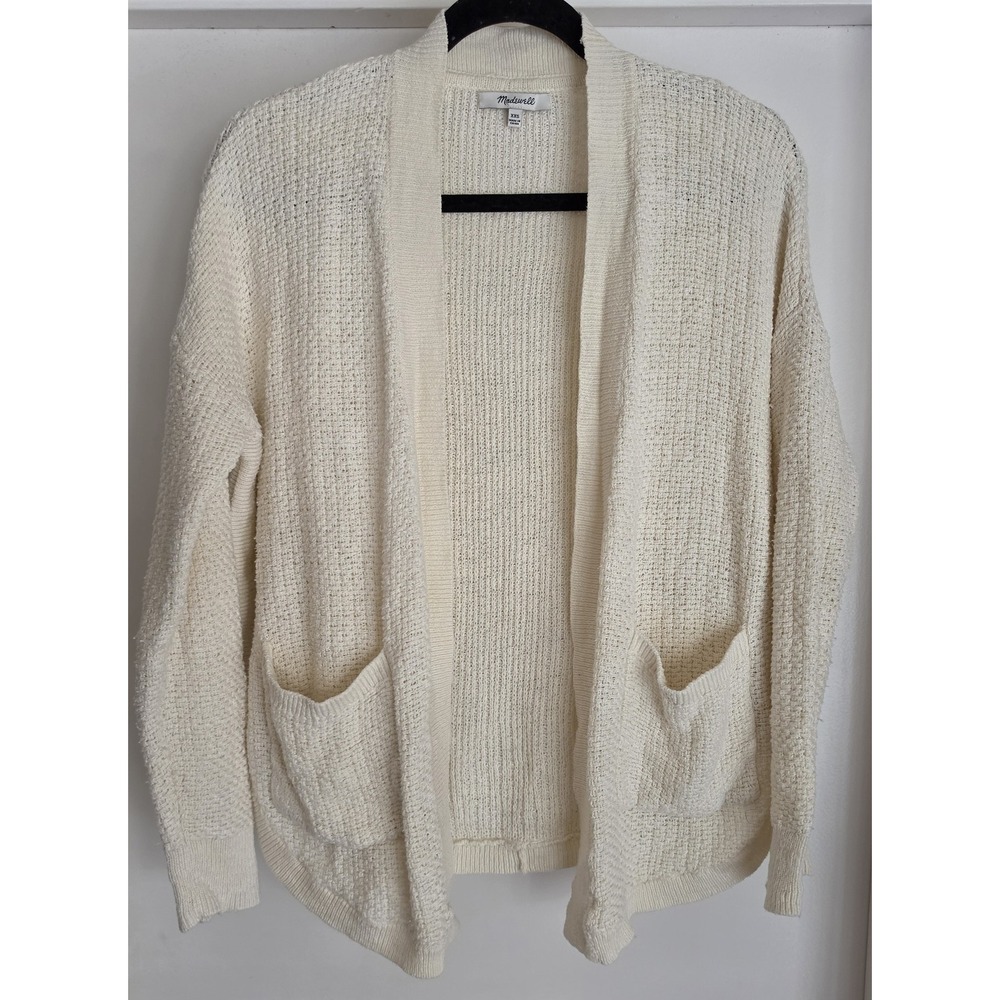 Madewell Cardigan XXS Cream Solid Collared Long Sleeve Cotton Linen Sweater